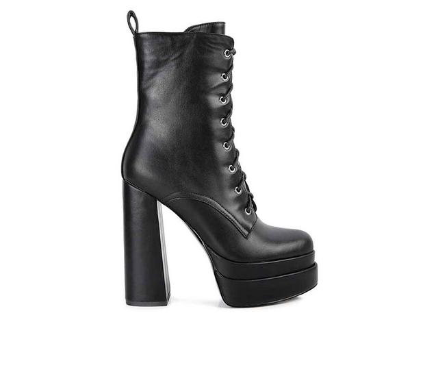 Women's London Rag Meows Lace Up Platform Heeled Boots in Black color