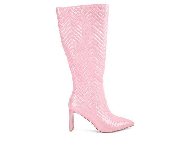 Women's London Rag Prinkles Knee High Heeled Boots in Pink color