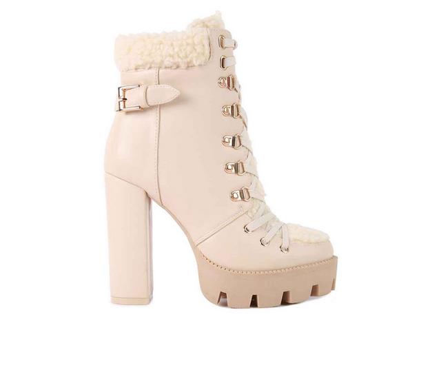 Women's London Rag Pines Lace Up Heeled Platform Boots in Beige color