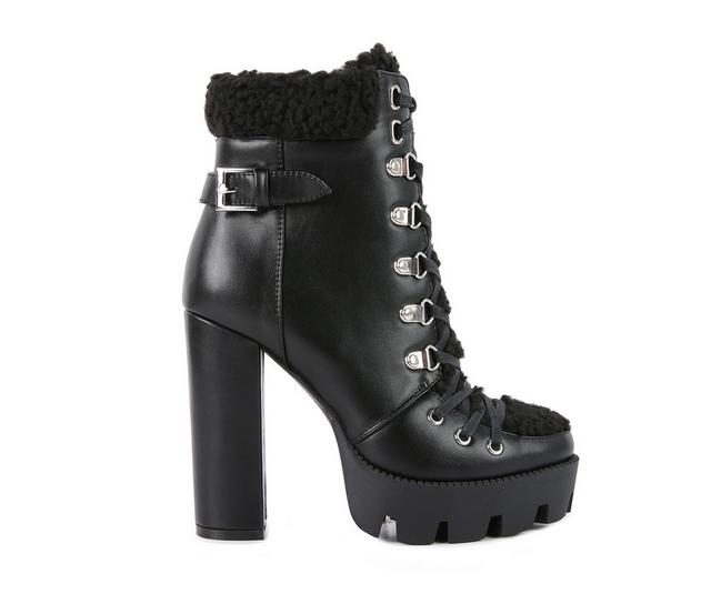 Women's London Rag Pines Lace Up Heeled Platform Boots in Black color