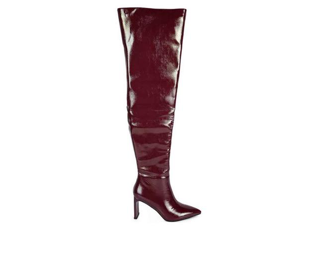 Women's London Rag Minkles Over The Knee Heeled Boots in Burgundy color