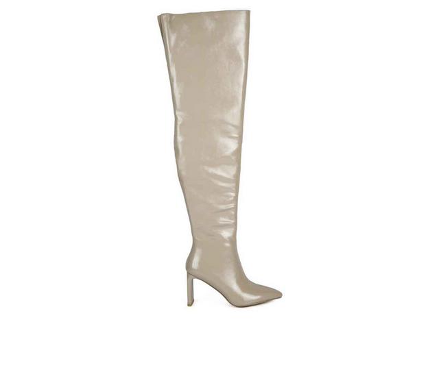 Women's London Rag Minkles Over The Knee Heeled Boots in Beige color