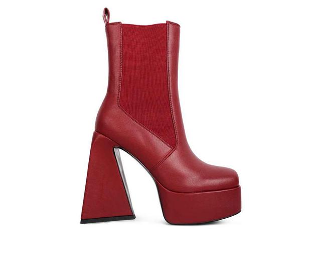 Women's London Rag Frosty Platform Heeled Booties in Burgundy color