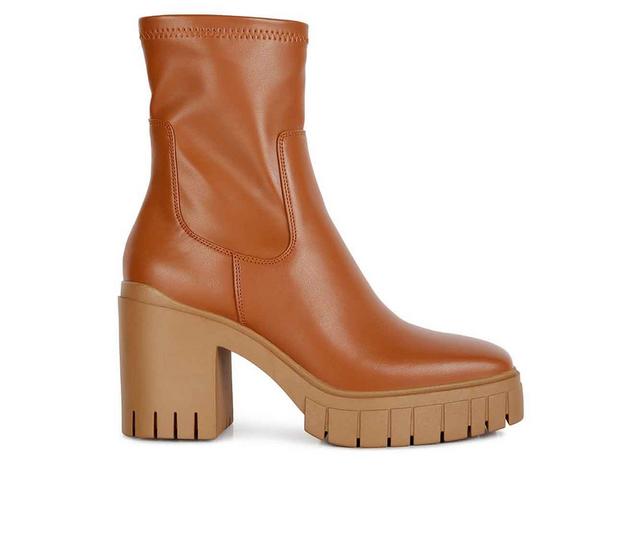 Women's London Rag Kokum Platform Heeled Booties in Tan color