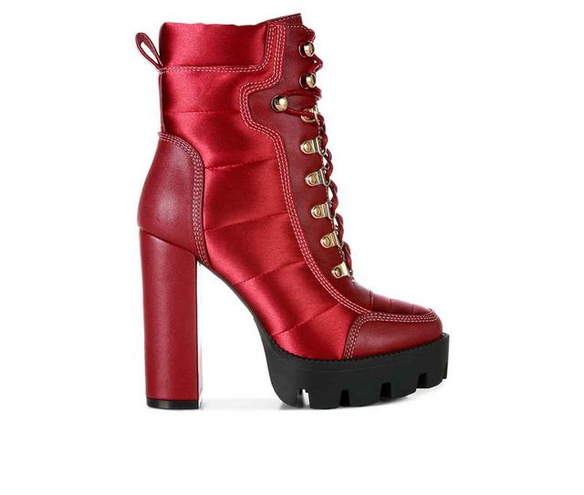 Women's London Rag Scotch Lace Up Heeled Booties in Burgundy color