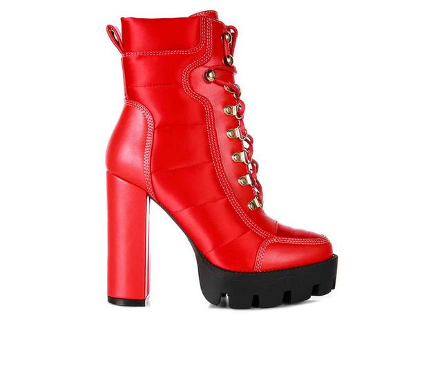 Women's London Rag Scotch Lace Up Heeled Booties in Red color