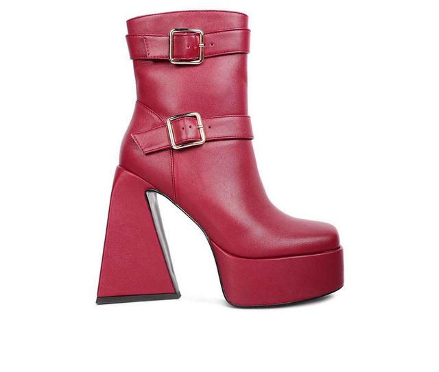 Women's London Rag Hot Cocoa Platform Heeled Booties in Burgundy color
