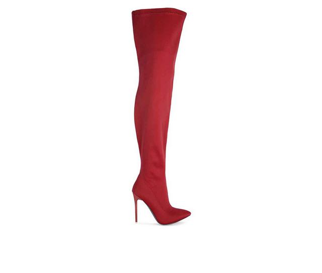 Women's London Rag No Calm Over The Knee Stiletto Boots in Burgundy color