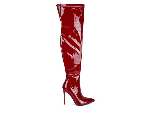 Women's London Rag Riggle Over The Knee Stiletto Boots in Burgundy color