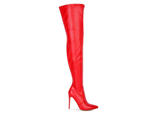 Women's London Rag Gush Over Over The Knee Stiletto Boots in Red color