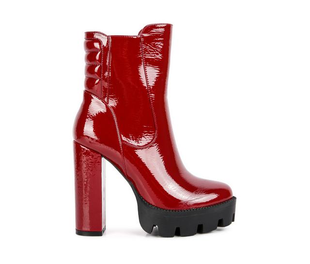 Women's London Rag High Key Platform Heeled Booties in Burgundy color