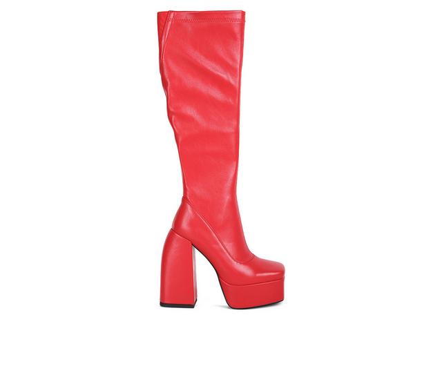 Women's London Rag Fanning Platform Knee High Boots in Red color