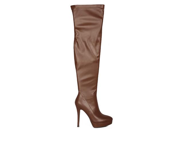 Women's London Rag Confetti Over The Knee Stiletto Boots in Tan color