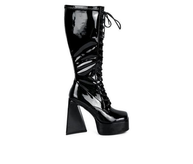 Women's London Rag Snowflakes Knee High Platform Boots in Black color