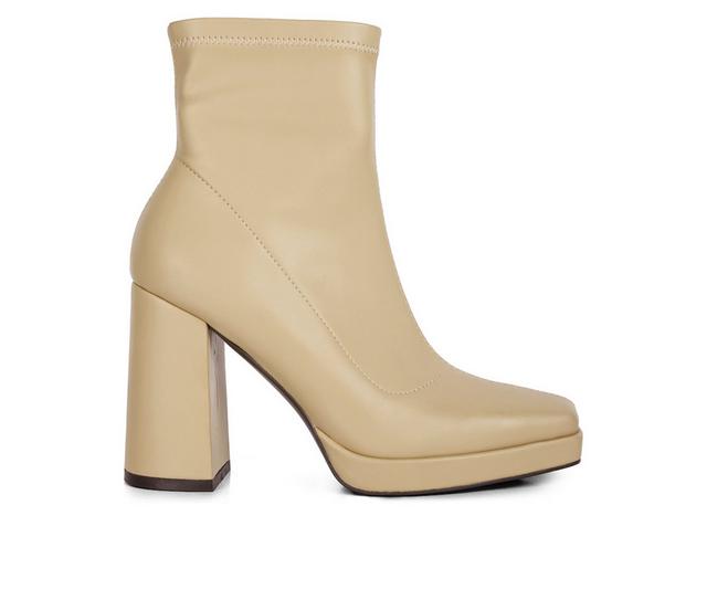 Women's London Rag Tintin Block Heel Booties in Beige color