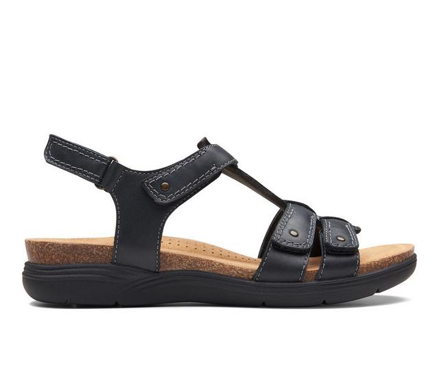 Women's Clarks April Cove Sandals in Black Leather color
