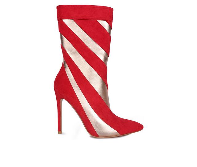 Women's London Rag Whistles Stiletto Mid Calf Boots in Red/Rose Gold color