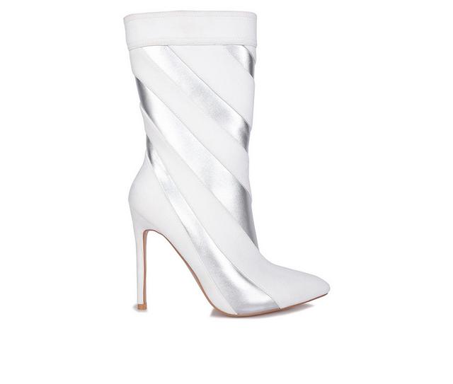 Women's London Rag Whistles Stiletto Mid Calf Boots in White/Silver color