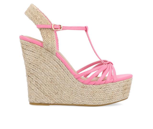 Women's Journee Collection Yara Espadrille Wedge Sandals in Pink color