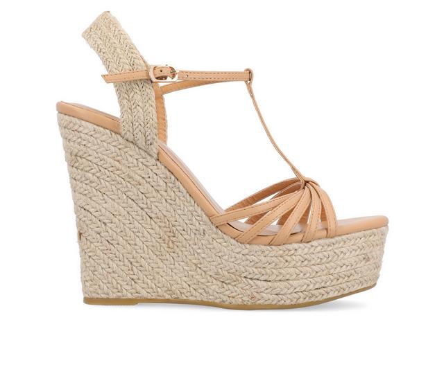 Women's Journee Collection Yara Espadrille Wedge Sandals in Brown color