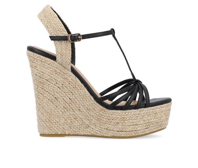 Women's Journee Collection Yara Espadrille Wedge Sandals in Black color