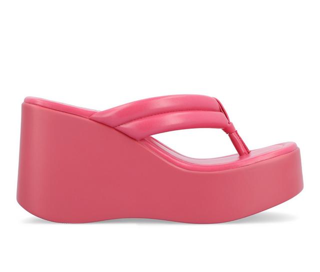 Women's Journee Collection Sharenne Platfrom Wedge Flip-Flops in Fuchsia color