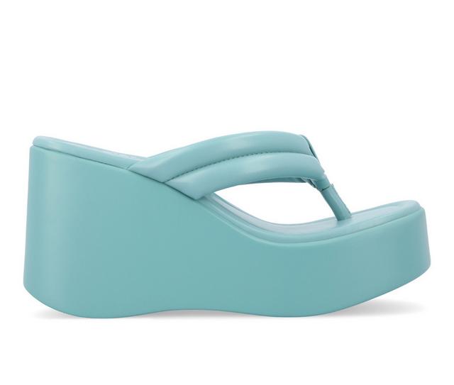 Women's Journee Collection Sharenne Platfrom Wedge Flip-Flops in Blue color