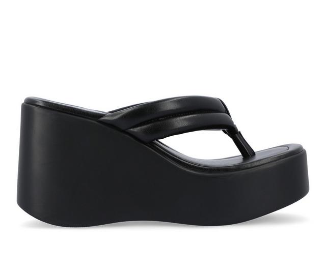 Women's Journee Collection Sharenne Platfrom Wedge Flip-Flops in Black color