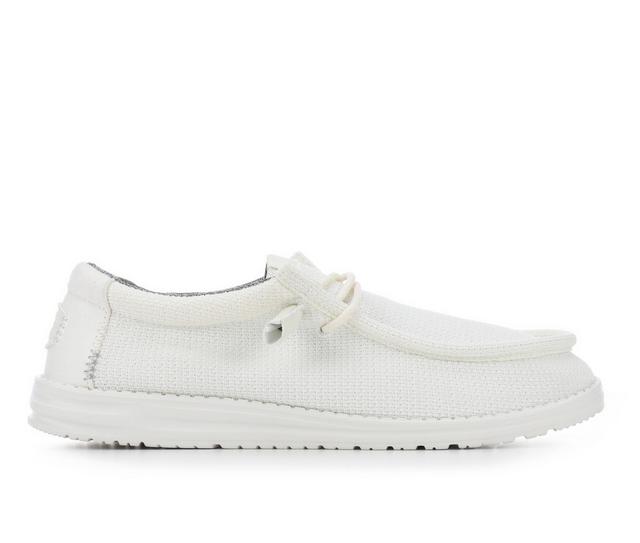 Men's HEYDUDE Wally Sport Mesh Casual Shoes in White Wide color
