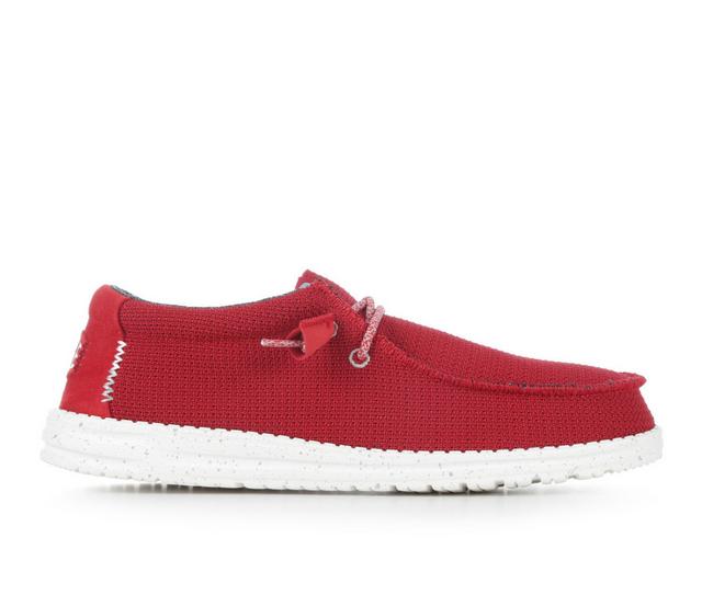 Men's HEYDUDE Wally Sport Mesh Slip-On Shoes in Dark Red color