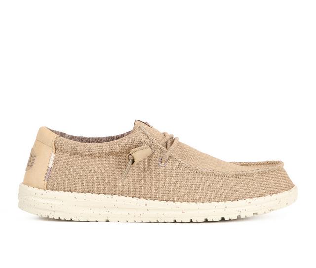 Men's HEYDUDE Wally Sport Mesh Casual Shoes in Tan/White color