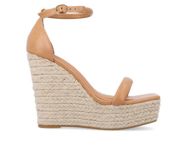 Women's Journee Collection Olesia Espadrille Wedge Sandals in Tan color
