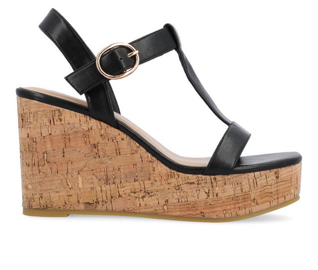 Women's Journee Collection Matildaa Cork Wedge Sandals in Black color