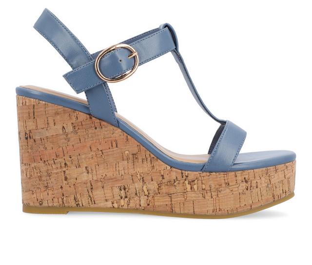 Women's Journee Collection Matildaa Cork Wedge Sandals in Blue color