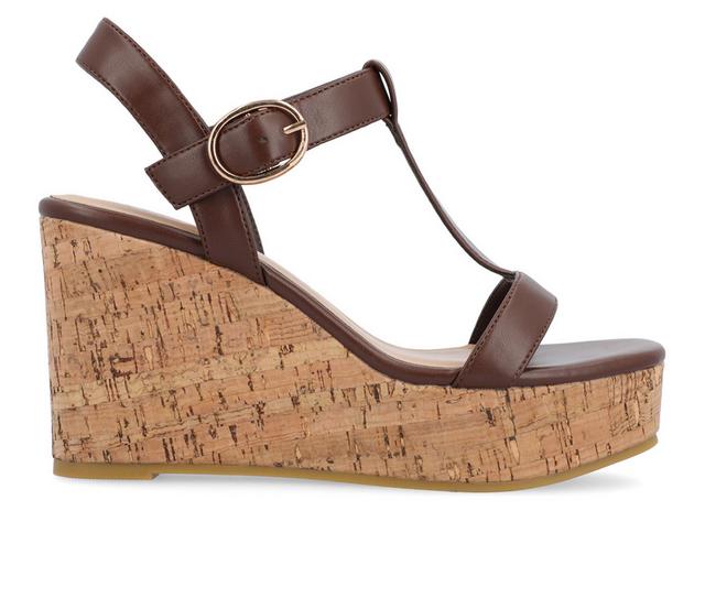 Women's Journee Collection Matildaa Cork Wedge Sandals in Brown color