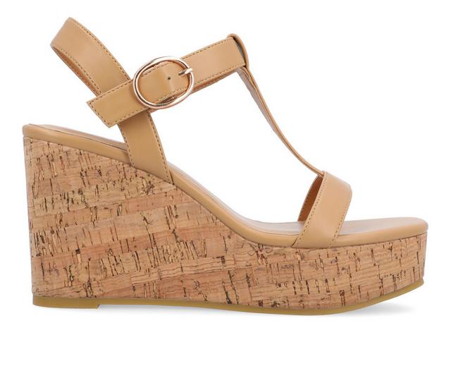 Women's Journee Collection Matildaa Cork Wedge Sandals in Tan color