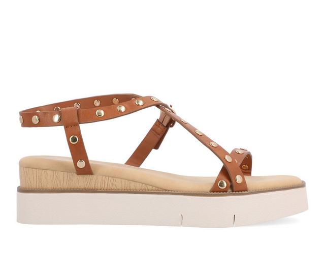Women's Journee Collection Lindsay Low Wedge Platform Sandals in Brown color