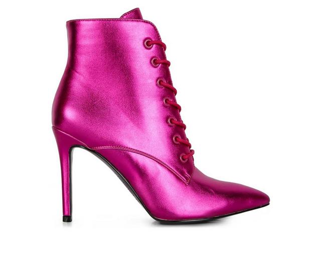 Women's Rag & Co Piet Stiletto Lace Up Booties in Fushia color