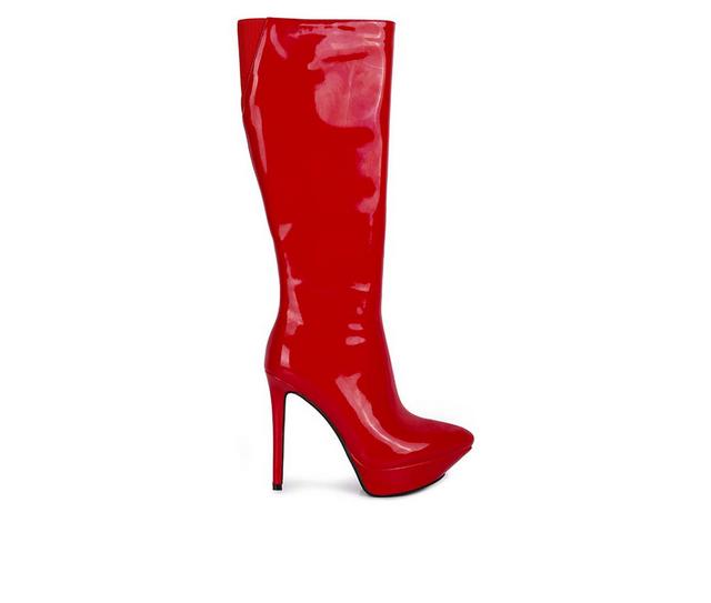 Women's Rag & Co Chatton Knee High Stiletto Boots in Red color