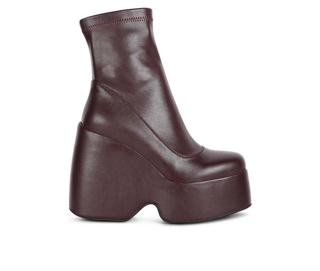 Women's Rag & Co Purnell Wedge Platform Booties in Burgundy color