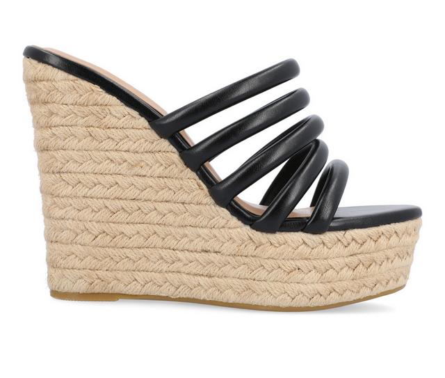 Women's Journee Collection Cynthie Espadrille Wedge Sandals in Black color