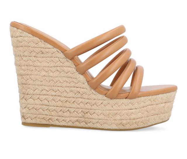 Women's Journee Collection Cynthie Espadrille Wedge Sandals in Tan color