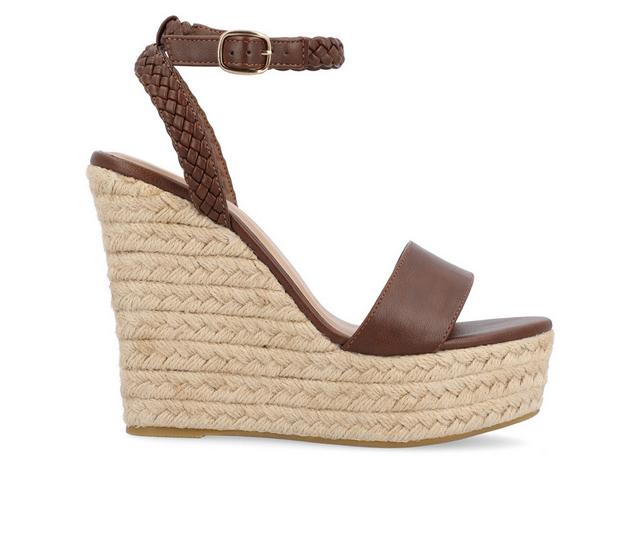 Women's Journee Collection Andiah Espadrille Wedge Sandals in Brown color
