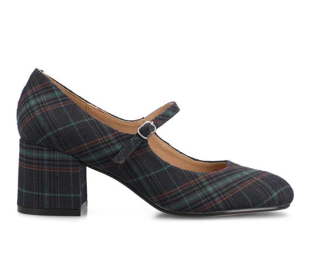Women's Journee Collection Okenna Block Heels in Navy Plaid color