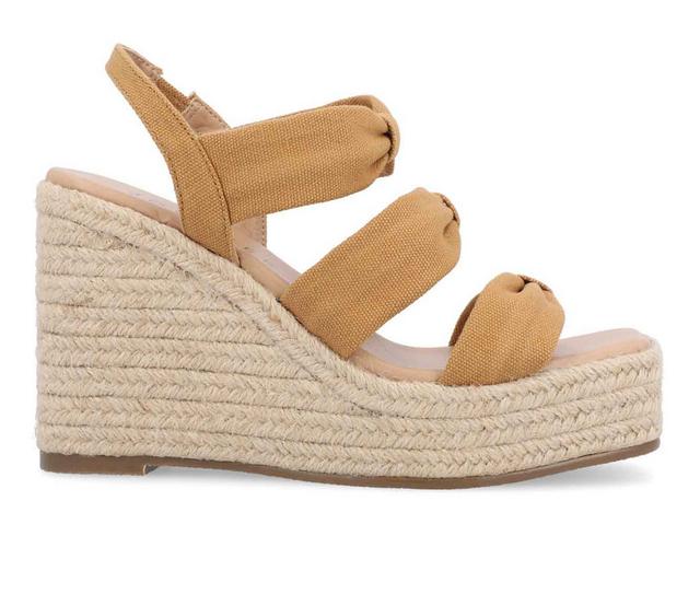 Women's Journee Collection Santorynn Espadrille Wedge Sandals in Tan color