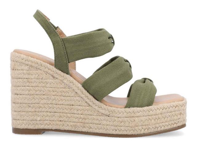 Women's Journee Collection Santorynn Espadrille Wedge Sandals in Olive color