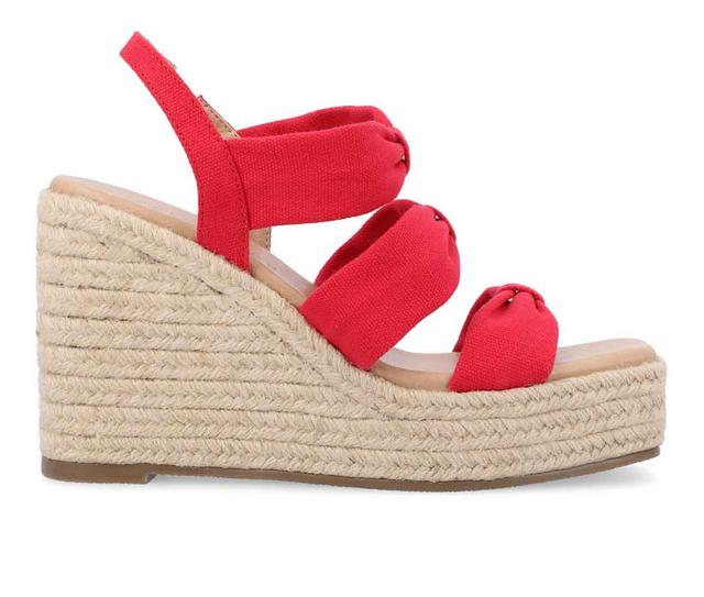 Women's Journee Collection Santorynn Espadrille Wedge Sandals in Red color