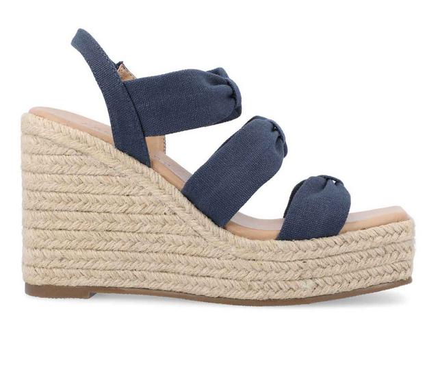 Women's Journee Collection Santorynn Espadrille Wedge Sandals in Navy color