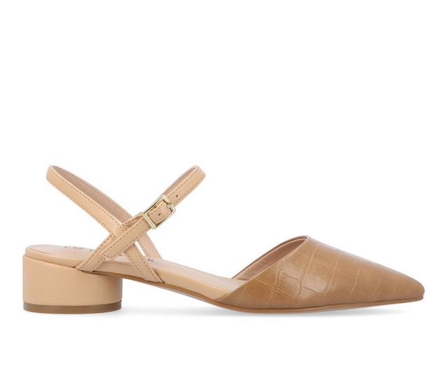 Women's Journee Collection Brynn Mary Jane Low Block Heels in Tan color