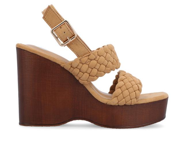 Women's Journee Collection Ayvee Wedge Sandals in Tan color